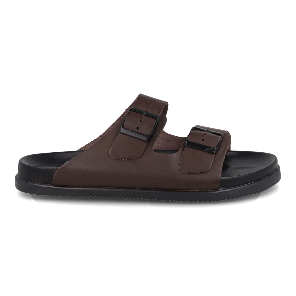 Sandália masculina Constantino Flow-C01 em couro café com fechos de fivela, vista frontal